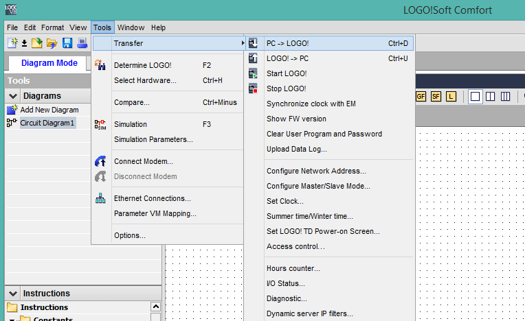 انتقال پیکربندی به PLC