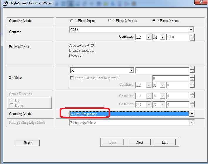 تنظیمات high speed counter