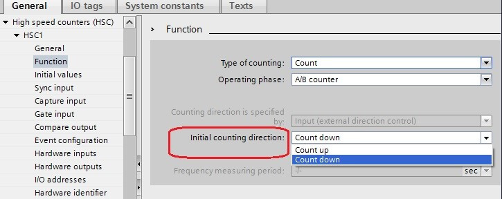 بخش Initial counting direction