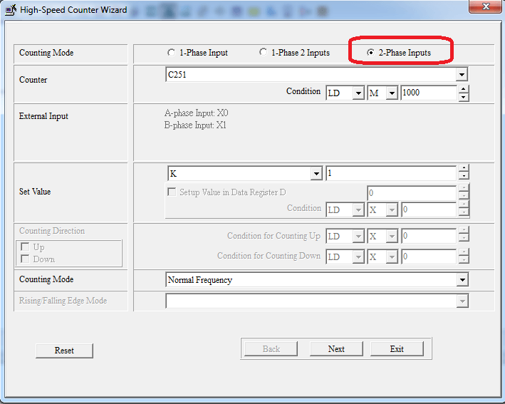 تنظیمات HIGH SPEED COUNTER