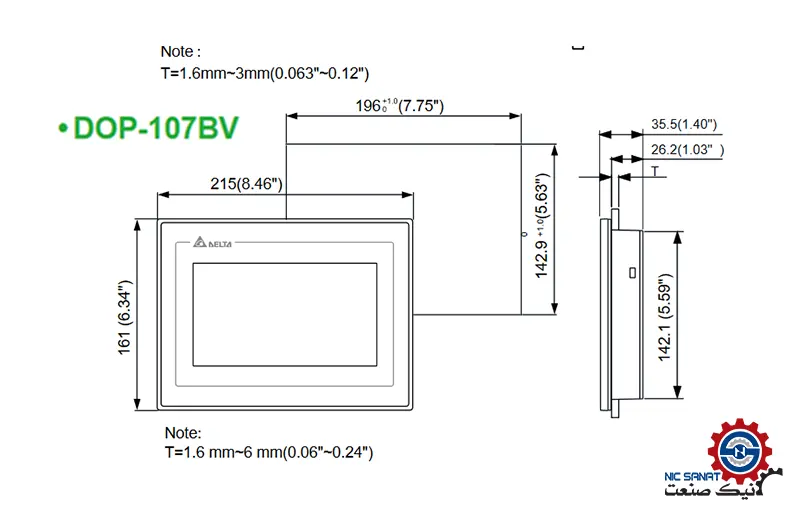 ابعاد اچ ام ای دلتا مدل DOP107BV