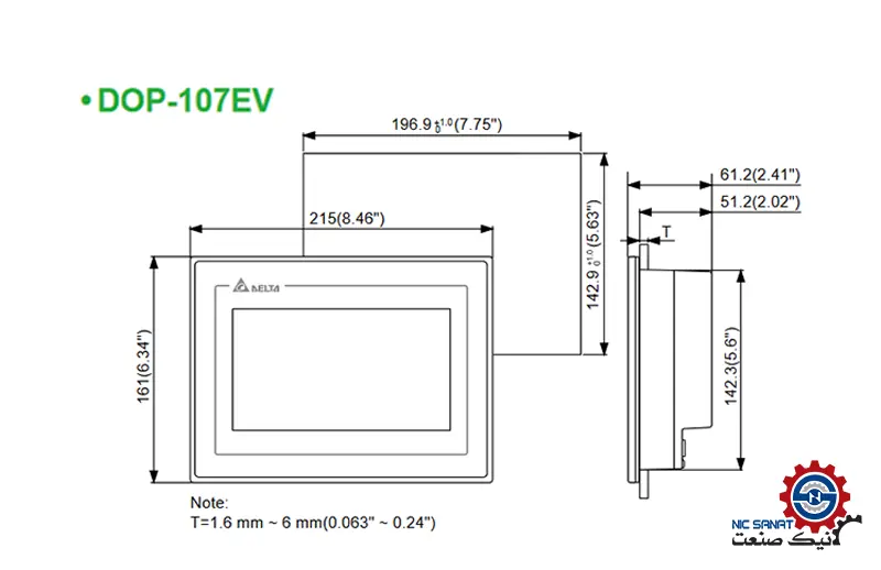 ابعاد اچ ام ای دلتا مدل DOP107EV