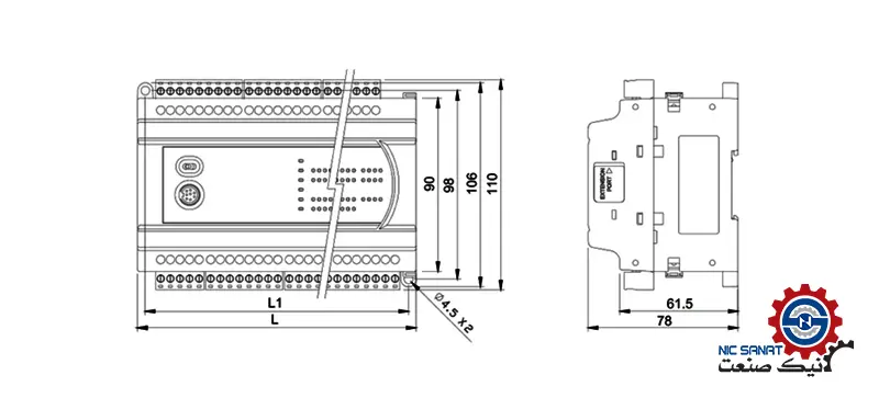 ابعاد پی ال سی دلتا مدل DVP16ES200R