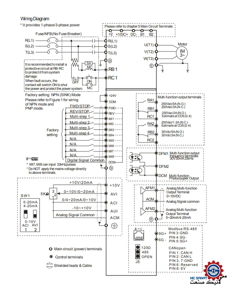 سیم کشی اینورتر C200 دلتا VFD037CB43A-20