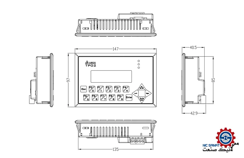 ابعاد تکست پنل دلتا مدل TP02G-AS1