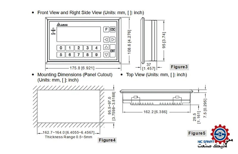  ابعاد تکست پنل دلتا مدل TP04P-16TP1R 