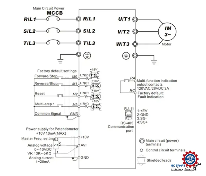 سیم کشی اینورتر EL دلتا VFD037EL43A 