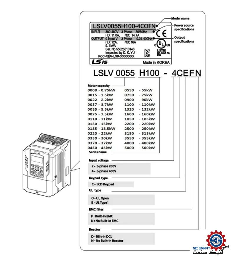 اطلاعات اینورتر LSLV0055H100-2CONN سری ال اس