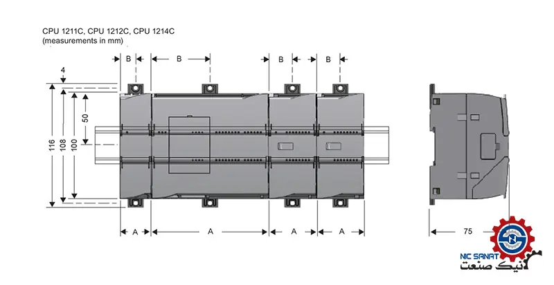 ابعاد داخلی پی ال سی زیمنس S7-1200 مدل 6ES7212-1HE40-0XB0