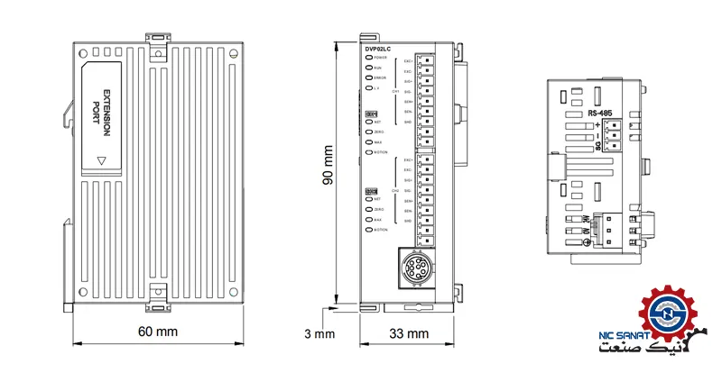 ابعاد ماژول لودسل دلتا سری DVP-S مدل DVP02LC-SL