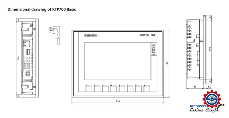 ابعاد اچ ام آی زیمنس سری basic مدل KTP700 6AV2123-2GA03-0AX0