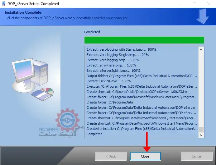اتمام فرآیند نصب نرم افزار Delta eServer