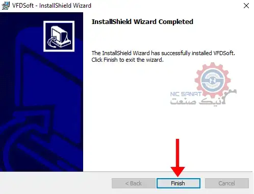 پنجره اتمام نصب نرم افزار VFD SOFT
