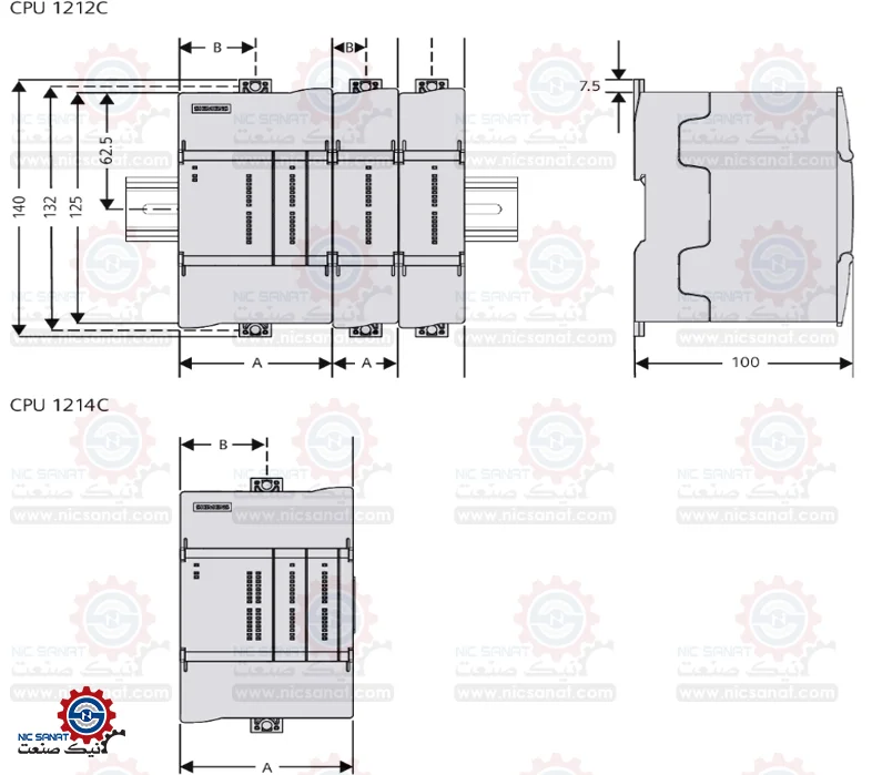 ابعاد CPU و ماژول توسعه در PLC S7-1200 G2