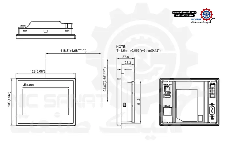 ابعاد HMI مدل DOP-103DQ دلتا