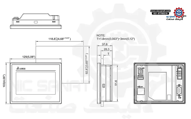 ابعاد HMI DOP-107BV دلتا