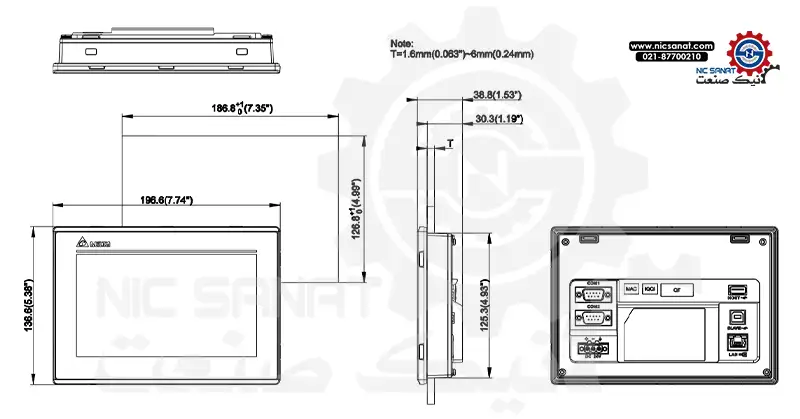 ابعاد HMI DOP-107DV دلتا