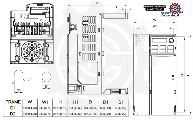 ابعاد اینورتر VFD17AMS43ANSHA
سری MS300 دلتا