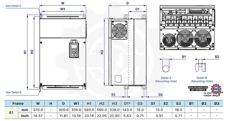 ابعاد درایو VFD900CH43A-00 دلتا
