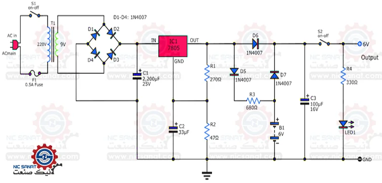 نقشه مدار الکترونیکی یو پی اس ساده