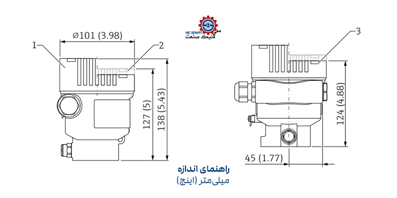 ابعاد ترانسمیتر اختلاف فشار PMD55B اندرس هاوزر